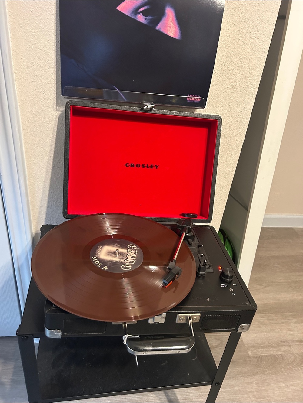 Crosley Black Portable Suitcase Turntable with Red Interior